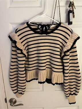 Crochet Ruffle Stripe Sweater - Beige & Black SKIRT NOT INCLUDED BUT ON MY PAGE